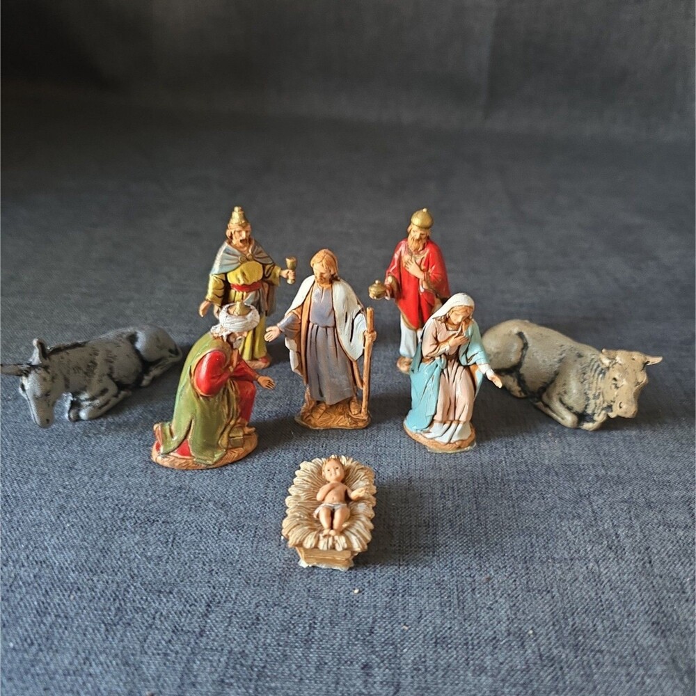 Vintage Landi Nativity Set 8 Figurine Scene Hand Painted Christmas Decor Italy